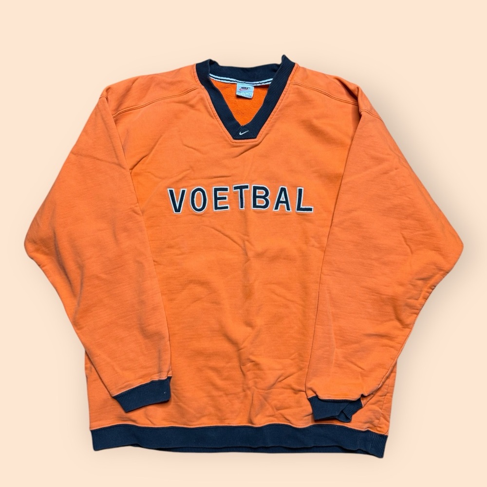 Vintage 1990s Netherlands Nike Soccer Sweatshirt XL Orange Dutch 90s Vtg